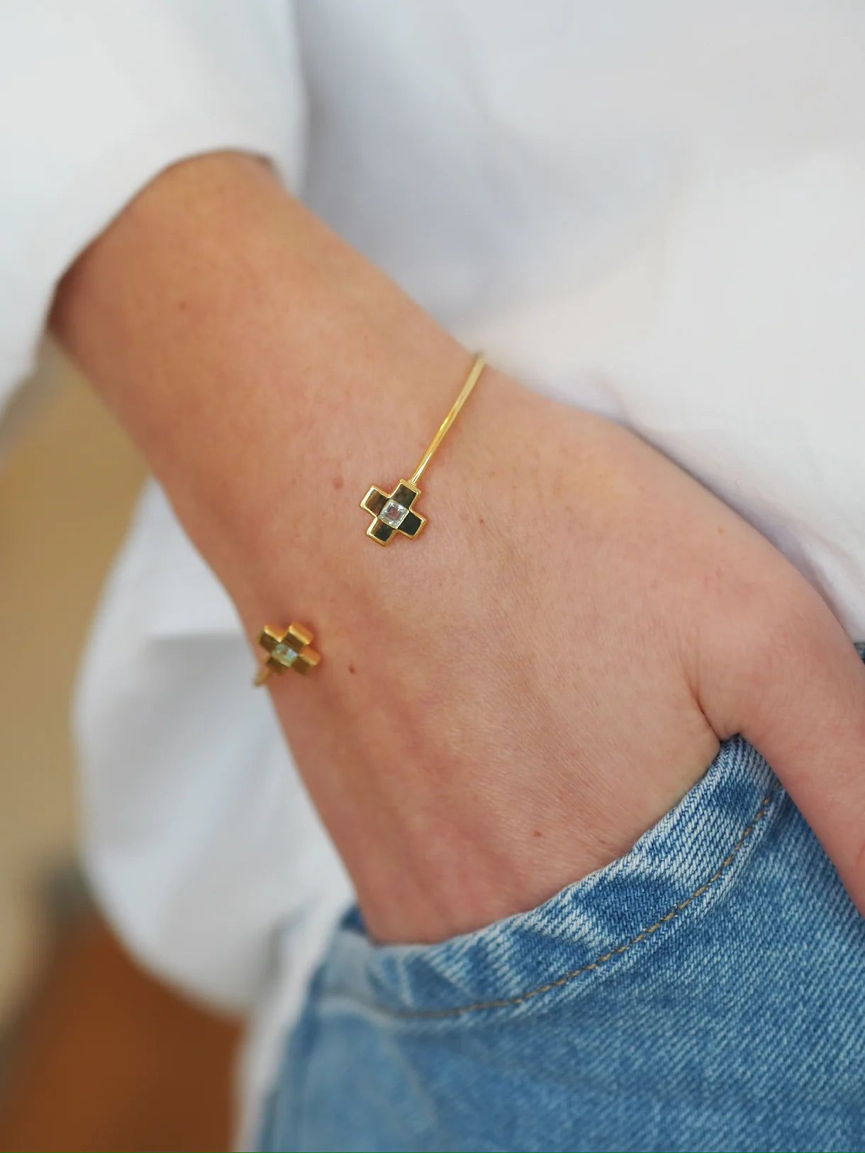 Goldbug Blue Topaz Cross Bangle