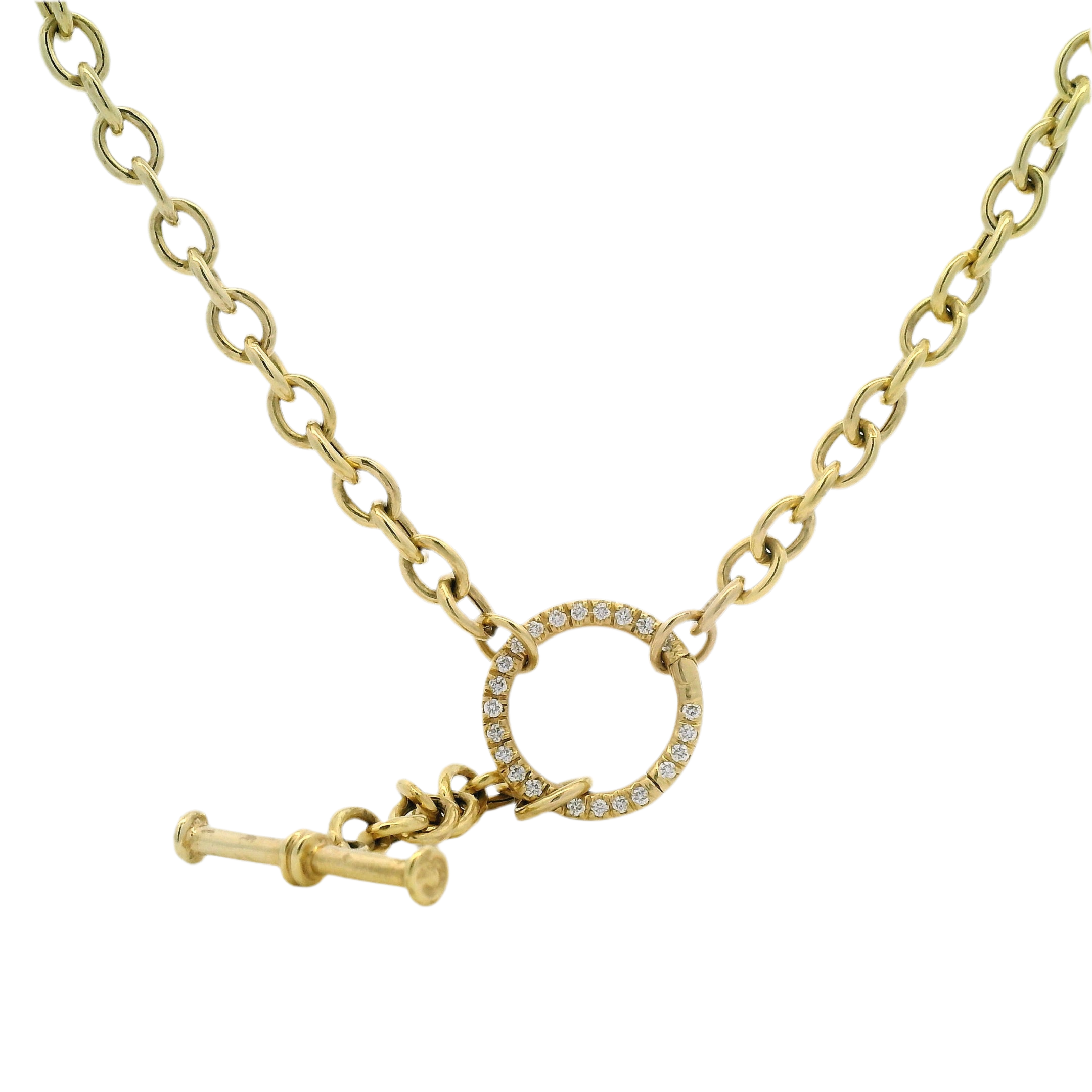 14kt Large Cable Chain Necklace with Diamond Circle Toggle