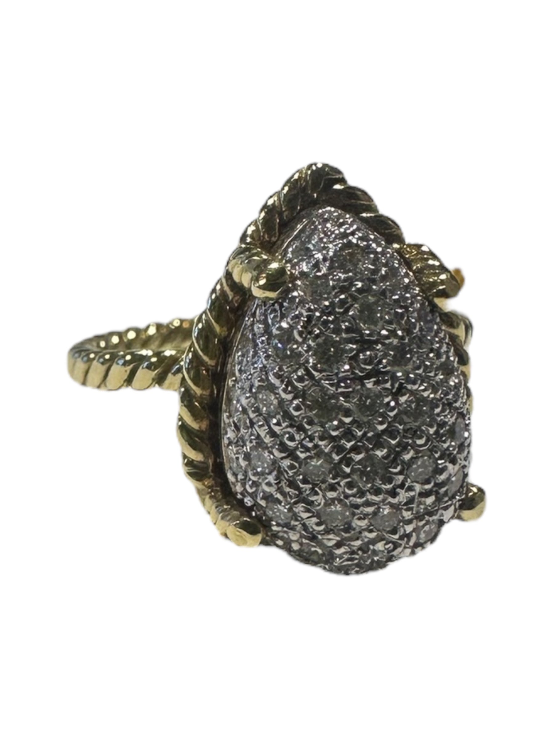 Large Yellow Gold Diamond Pave Twisted Rope Ring