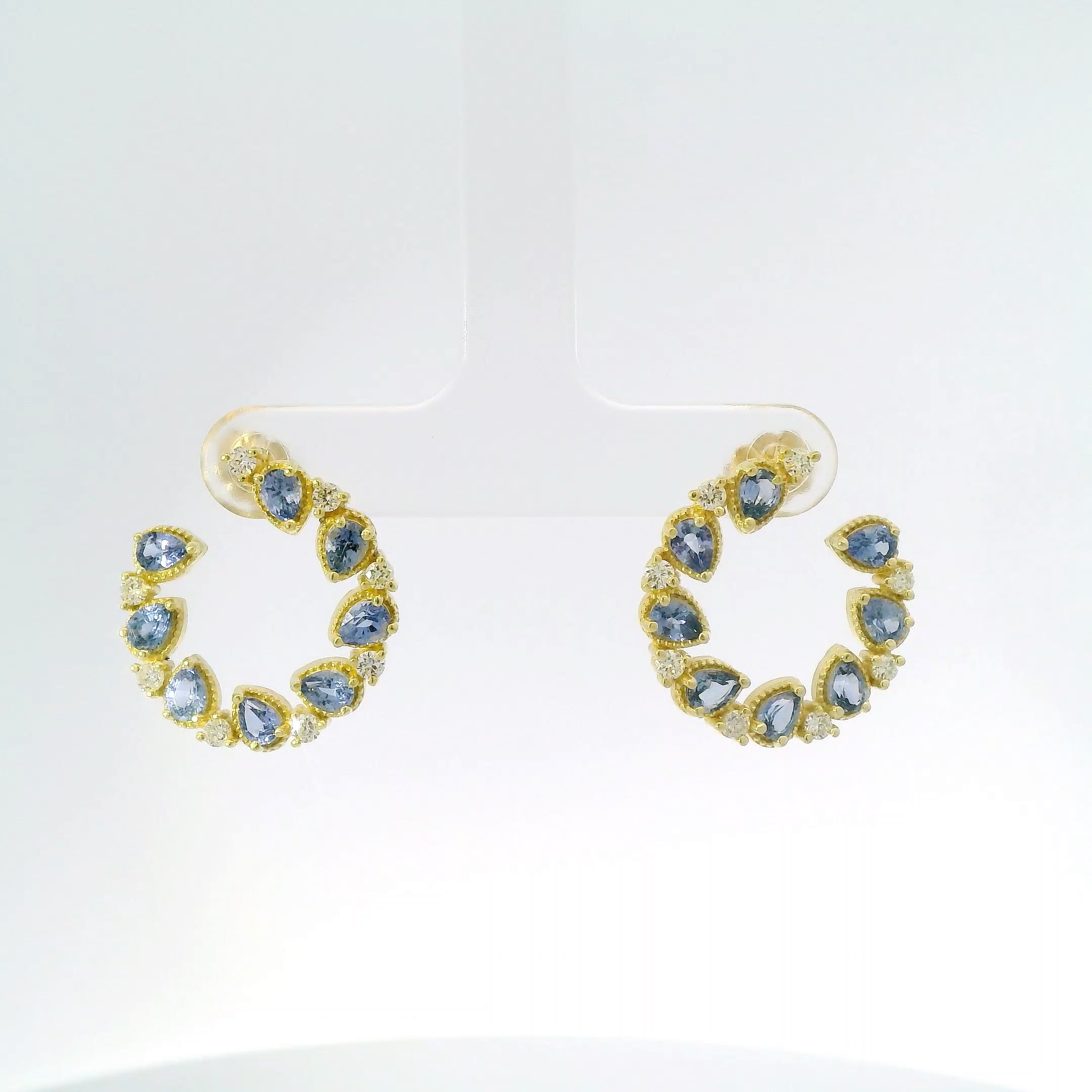 Jasmine Bloom Bypass Hoops with Ceylon Sapphires & Diamonds by Tanya Farah