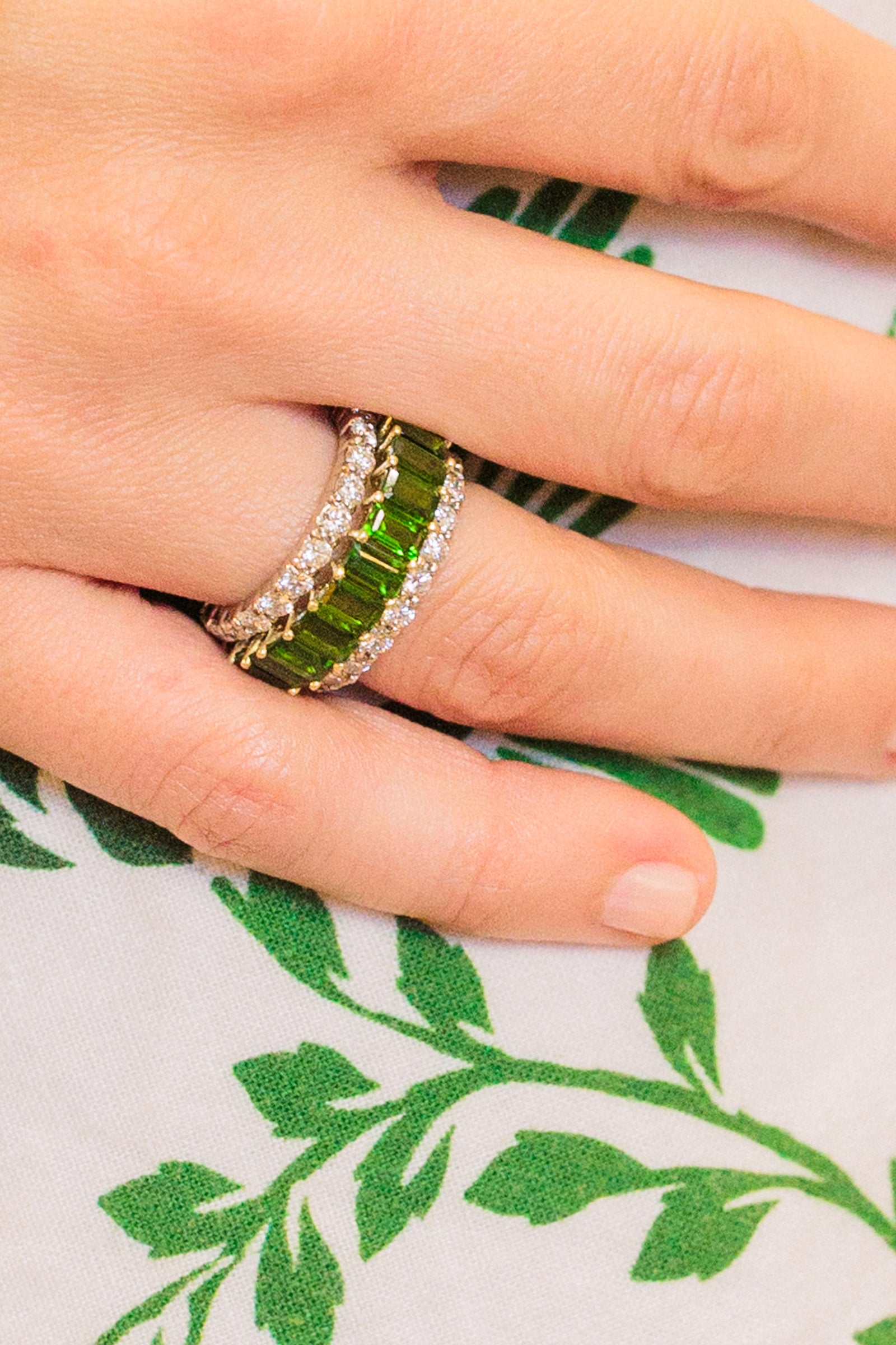 14kt Yellow Gold Emerald Cut Chrome Diopside Eternity Band