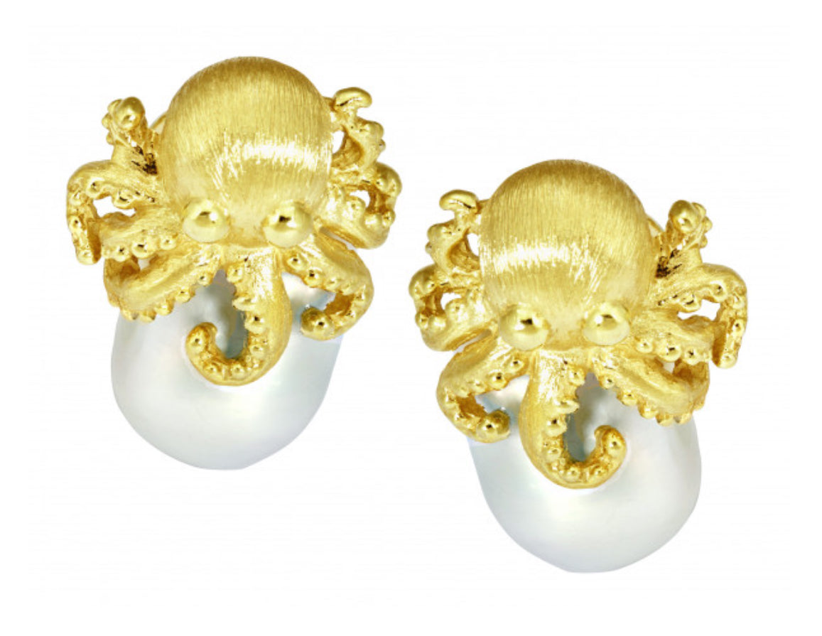 Octopus Earrings with Baroque Pearl