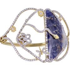 Tanya Farah Garden of Eden One of a Kind Lg. Blue Sapphire Diamond Cuff w/Diamond Animal Accents