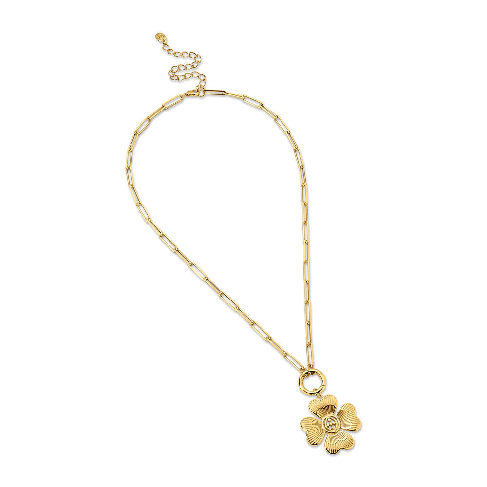 Gracewear Collection Gold Paperclip Choker with Dogwood Flower