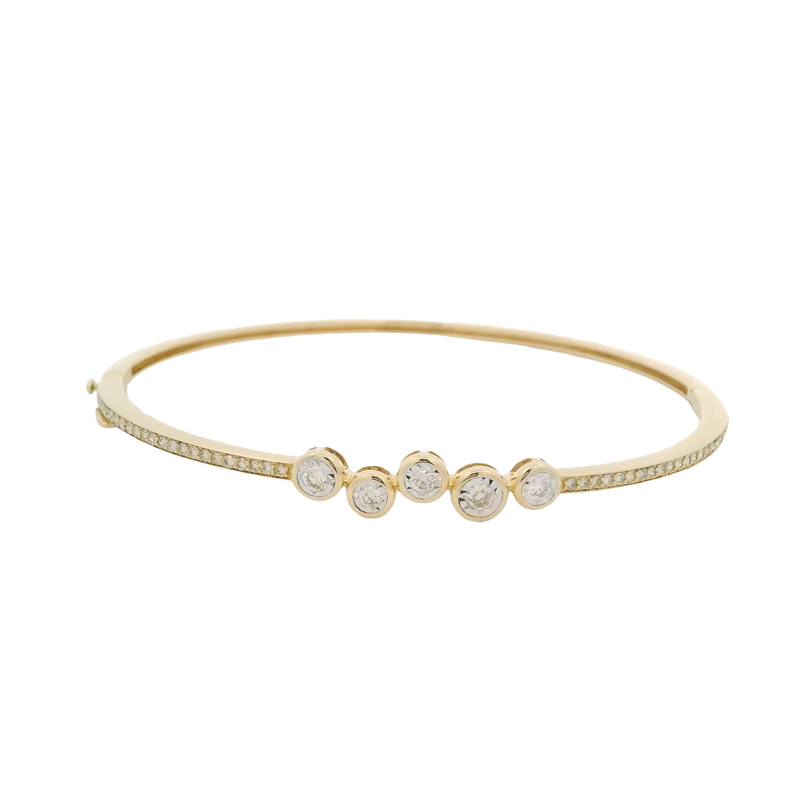 14kt Yellow Gold Bangle with Round Cut Diamonds