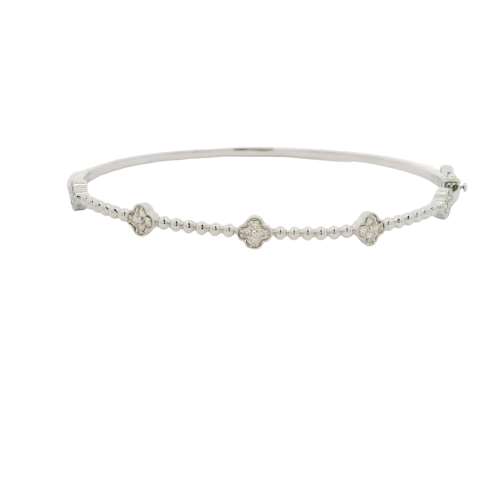14kt White Gold Bangle with Clover Diamonds