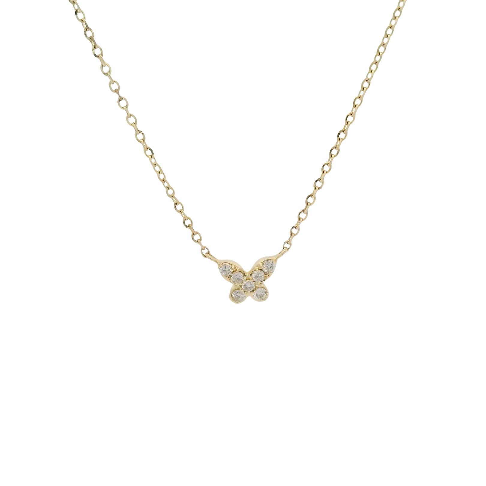 14kt Yellow Gold Diamond Butterfly Charm Necklace
