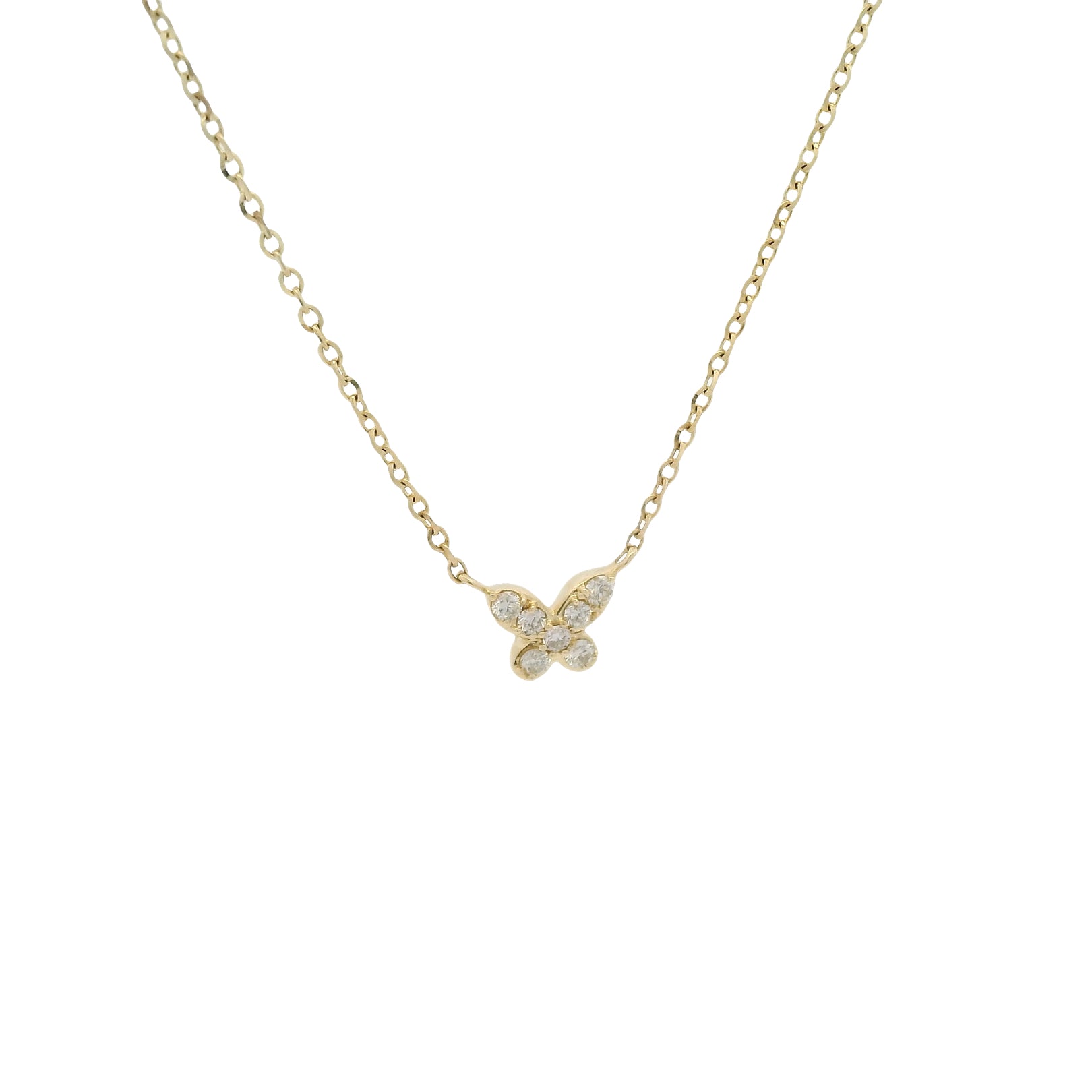 14kt Yellow Gold Diamond Butterfly Charm Necklace