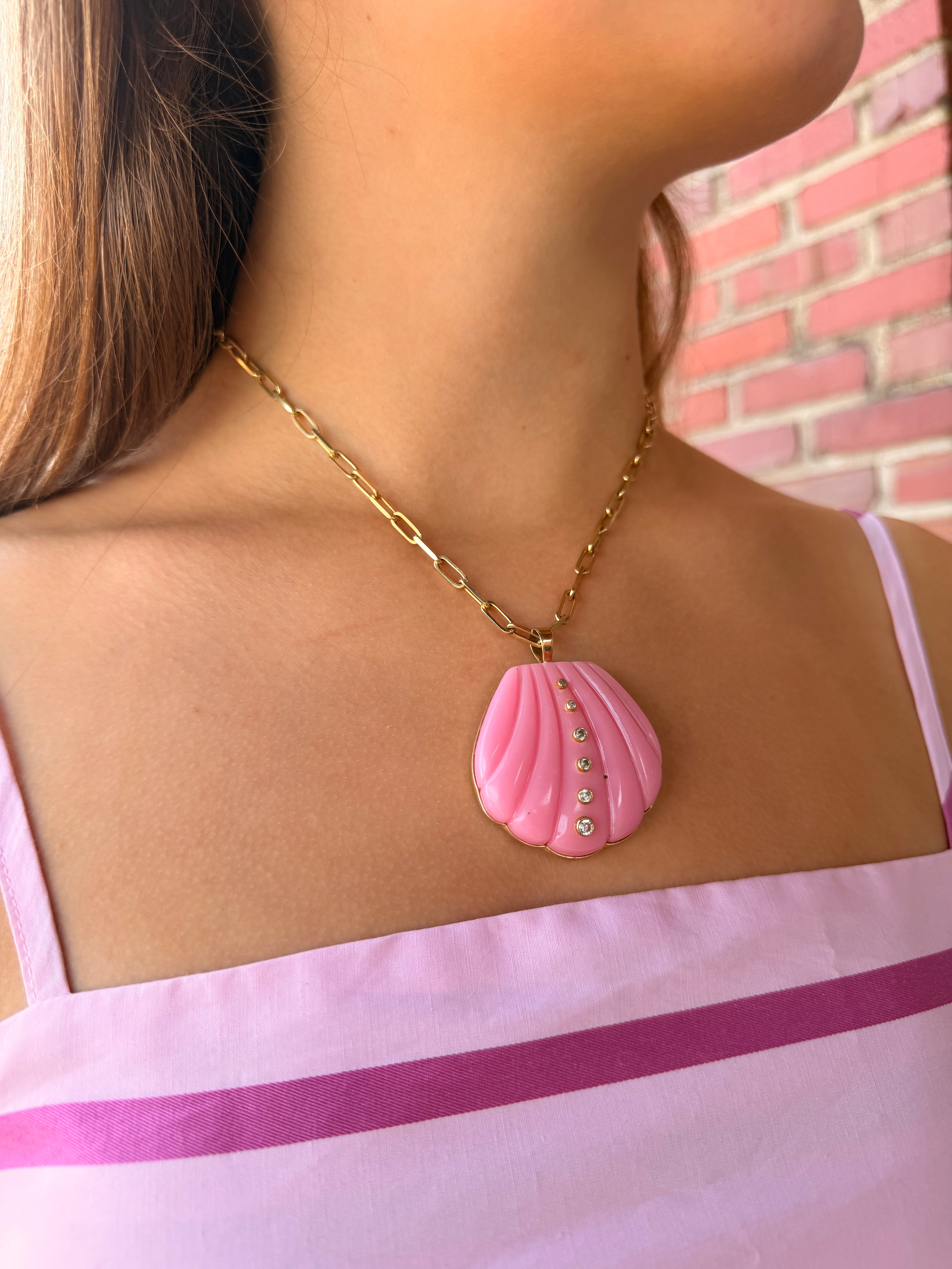 Boho Beads Pink Opal Shell Necklace