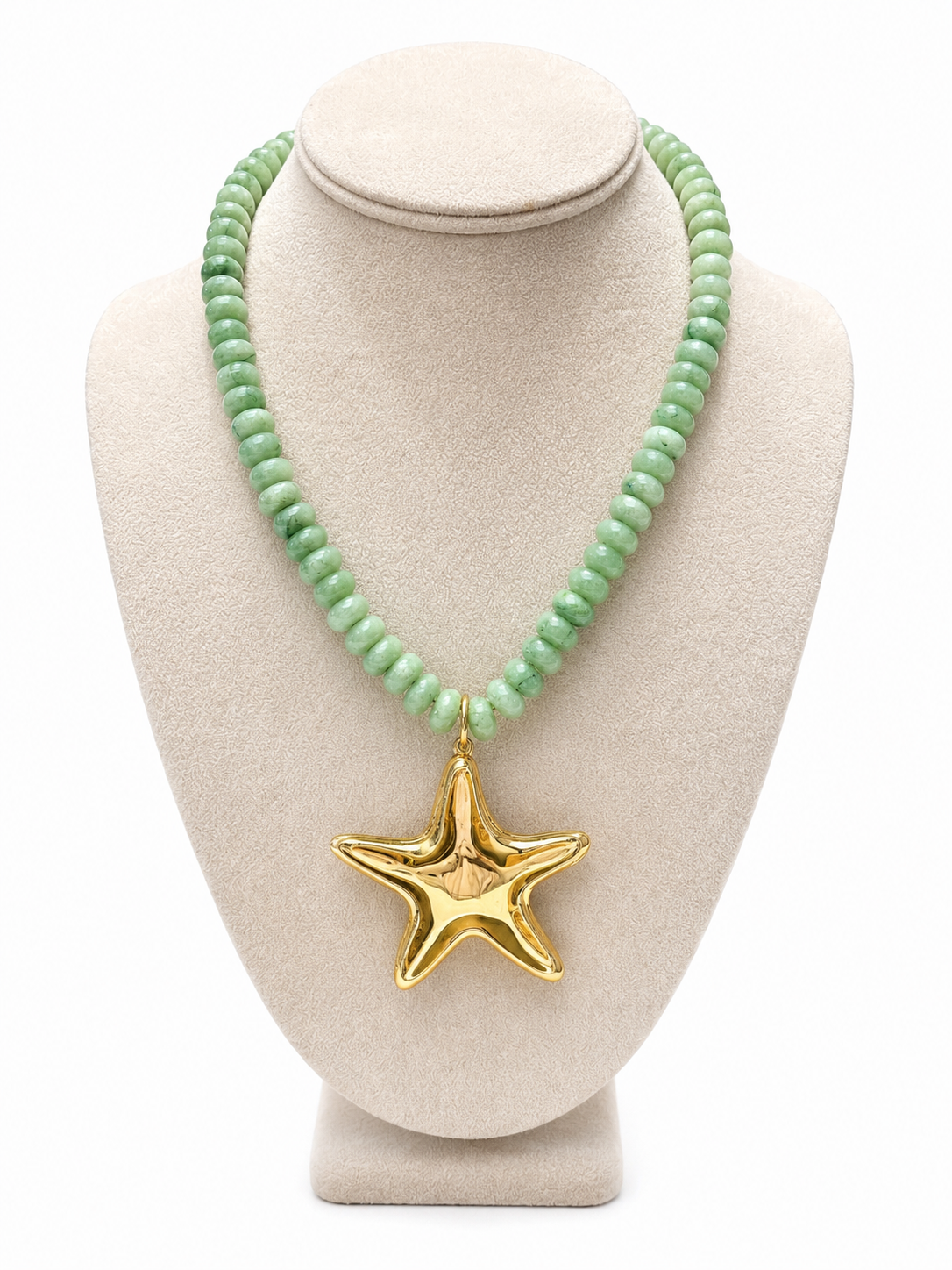 Boho Beads Large Smooth Jade Gemstone Starfish Necklace