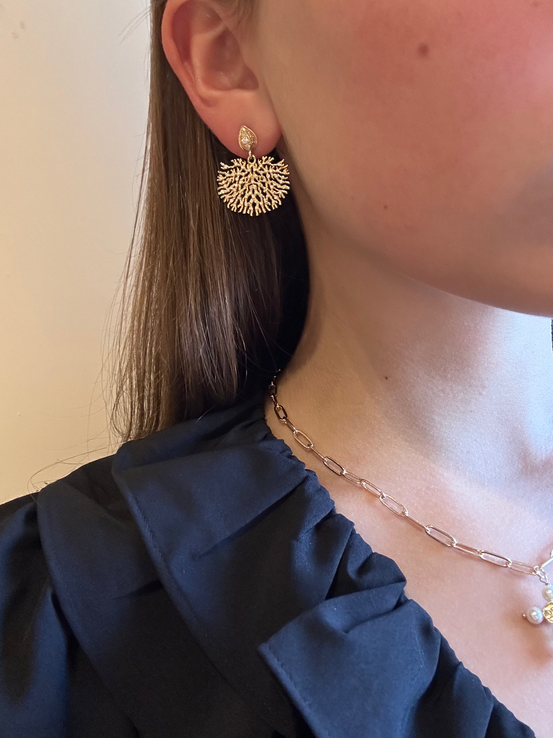 18kt Yellow Gold and Diamond Coral Reef Earrings