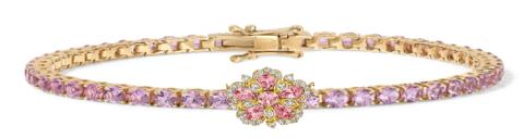 Jasmine Bloom Pink Sapphire 1 Station Flower White Diamond Tennis Bracelet