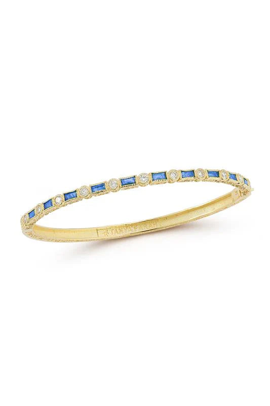 Tanya Farah Modern Etruscan Blue Sapphire Baguette & White Diamond Bezel Bangle - 4mm