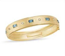 Tanya Farah Modern Etruscan Ceylon Blue Sapphire Radiant Cut & White Diamond Bezel Bangle -14mm