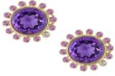 Tanya Farah Modern Etruscan Pink Sapphire &  Diamond Sunburst Bezel Amethyst Earrings