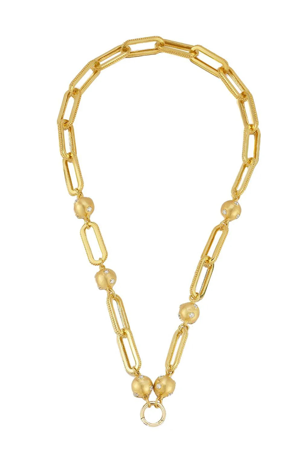Tanya Farah Modern Etruscan Sm.Rectangular Granule Accent Link Necklace with Gold Ball Accents