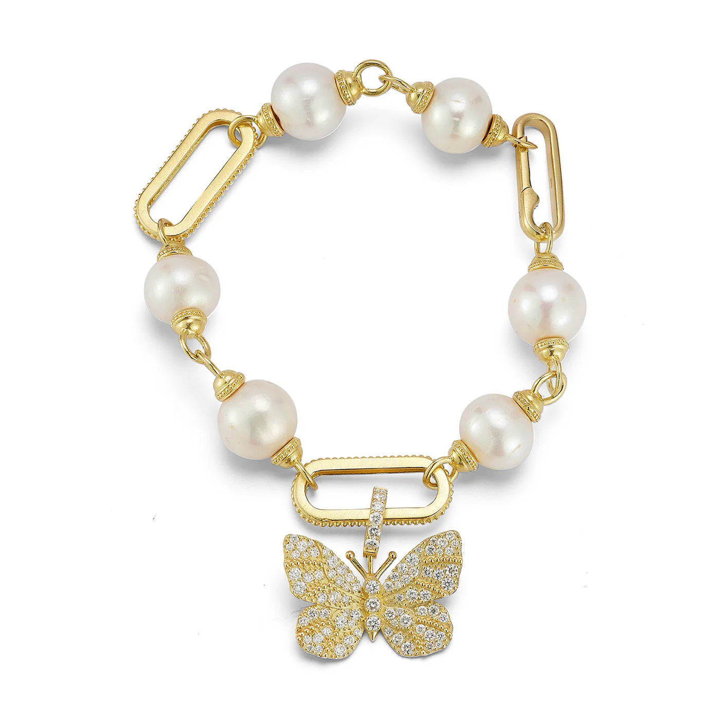 Tanya Farah Large Rectangular Link & Pearl Bracelet