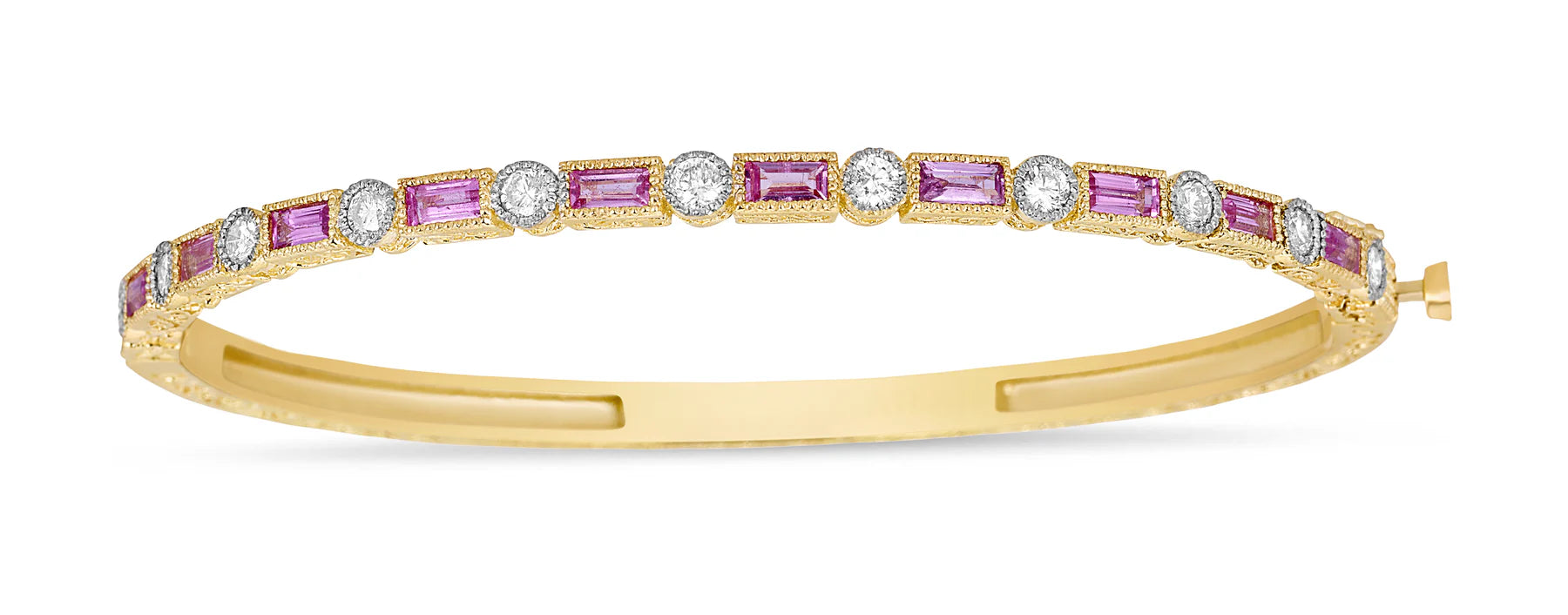 Tanya Farah Pink Sapphire Baguette & Diamond Bezel Bangle