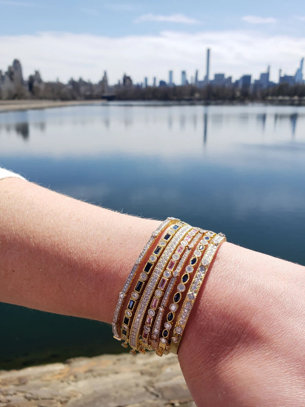 Tanya Farah Pink Sapphire Baguette & Diamond Bezel Bangle