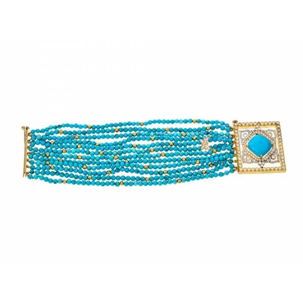 Tanya Farah 18K Yellow Gold Turquoise & Diamond Beaded Frame Bracelet