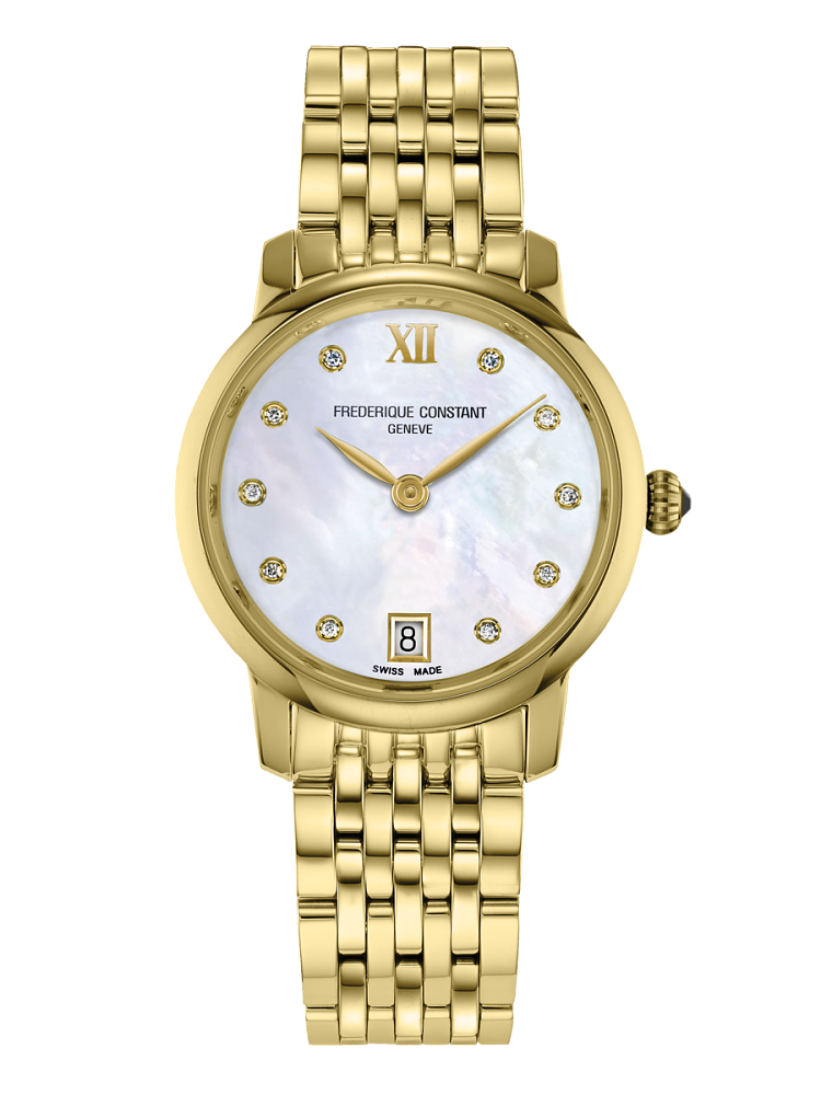 Frederique Constant Slimeline Ladies Watch in Yellow Gold with Diamond Markers