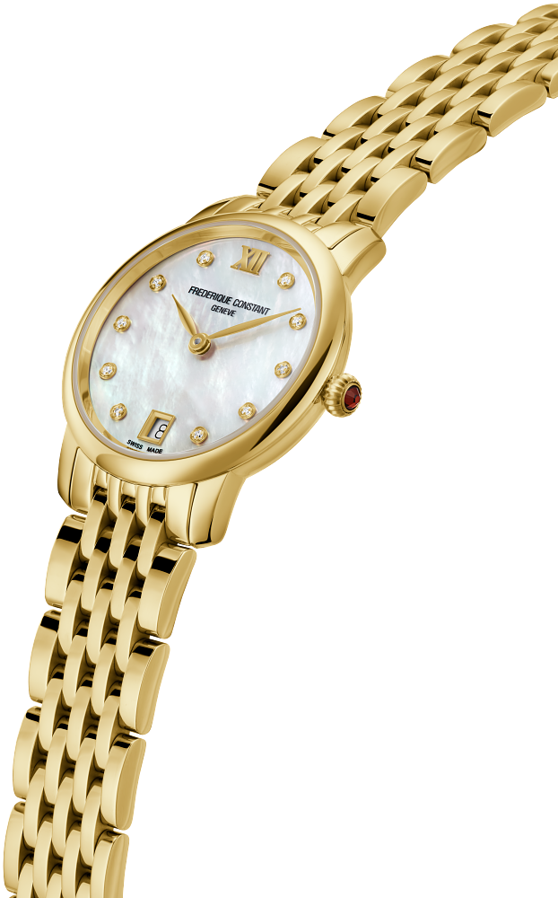 Frederique Constant Slimeline Ladies Watch in Yellow Gold with Diamond Markers