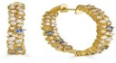 Tanya Farah Sunburst White Diamond 2 Row Confetti Hoop Earrings (Diamonds Approx. 3.60 CTW, Sapphires Approx. 0.40 CTW)