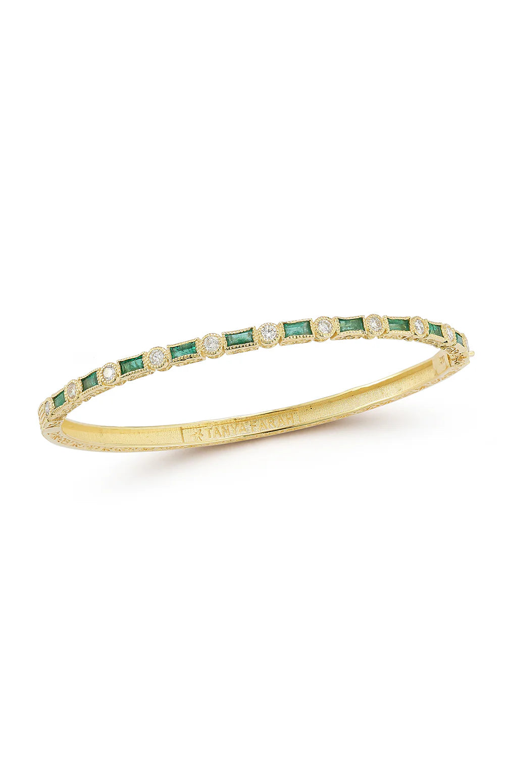 Tanya Farah Modern Etruscan Emerald Baguette & White Diamond Bezel Bangle - 4mm