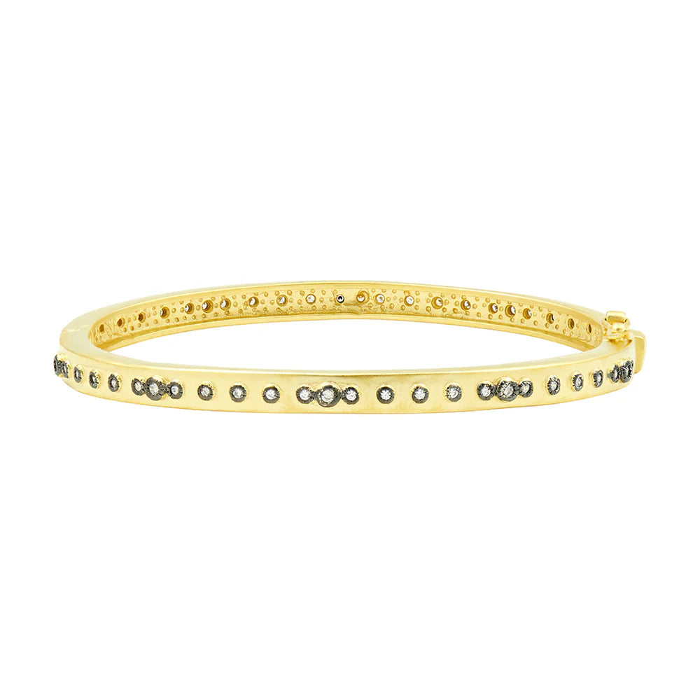 Freida Rothman Mini Stud Bezel Stone Eternity Hinge Bangle - Gold and Black