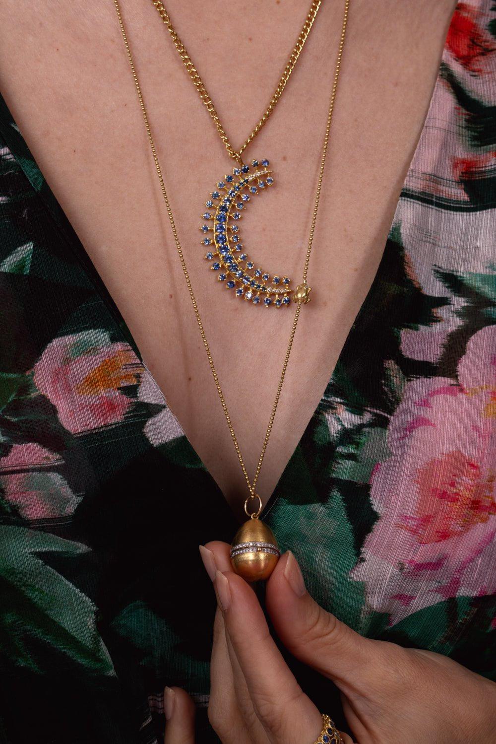 Tanya Farah Moonburst Lg. Blue Sapphire Moon Necklace (Sapphires Approx. 2.75 CTW)