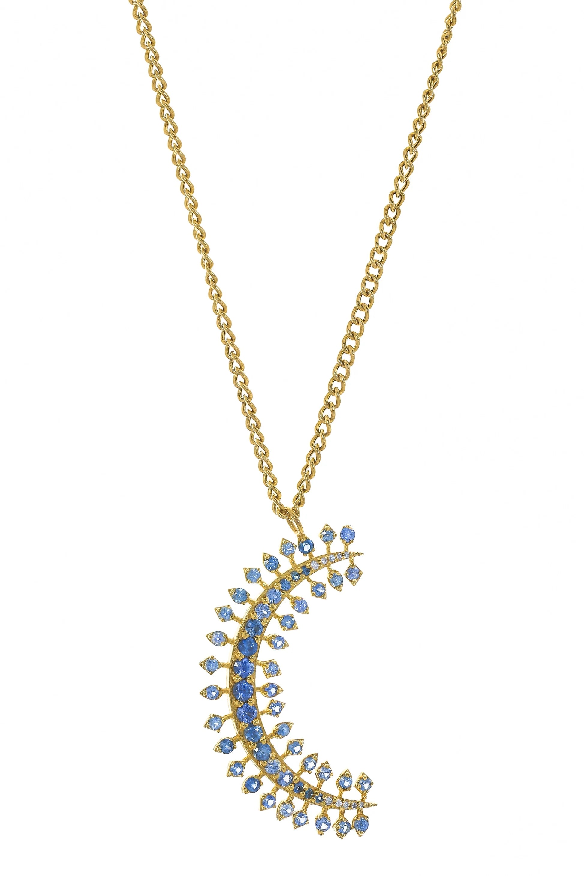 Tanya Farah Moonburst Lg. Blue Sapphire Moon Necklace (Sapphires Approx. 2.75 CTW)