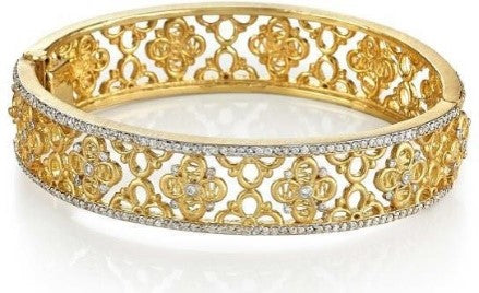 Tanya Farah Passion Flower Diamond Bangle w/Diamond Rims (Approx. 1.50 CTW)